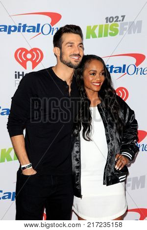 LOS ANGELES - DEC 2:  Bryan Abasolo, Rachel Lindsay at the Jingle Ball 2017 at the Forum on December 2, 2017 in Inglewood, CA