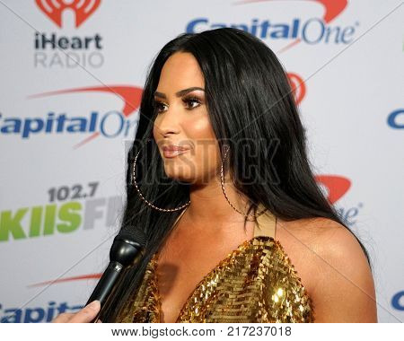 LOS ANGELES - DEC 2:  Demi Lovato at the Jingle Ball 2017 at the Forum on December 2, 2017 in Inglewood, CA