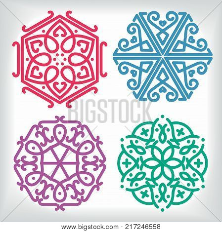 Set of four hexagonal elements. Minimalist vector for commercial symbols.