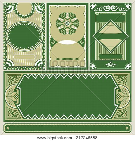 Set of vintage green labels. Badges for bussines card, invitations and tickets.