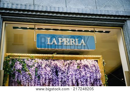 Milan, Italy - September 24, 2017:  La Perla Store In Milan. Fashion Week La Perla Shopping