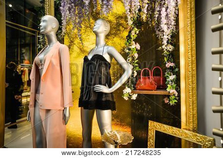 Milan, Italy - September 24, 2017:  La Perla Store In Milan. Fashion Week La Perla Shopping