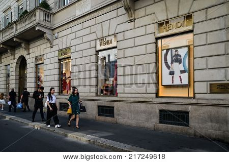 Milan, Italy - September 24, 2017:  Fendi Store In Milan. Fashion Week Fendi Shopping