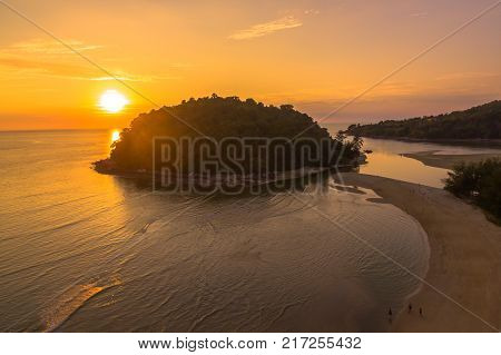 stunning sunset at Kala island. Layan beach and Bangtoa beach is the same beach the left side is Bangtoa beach the right side is Layan beach in the end of Layan beach has Kala island