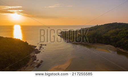 stunning sunset at Kala island. Layan beach and Bangtoa beach is the same beach the left side is Bangtoa beach the right side is Layan beach in the end of Layan beach has Kala island