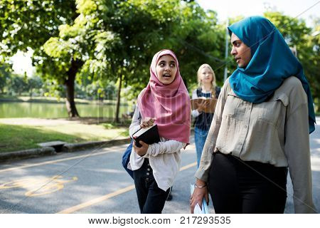 Diverse children studying outdoor
