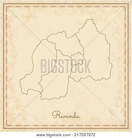 Rwanda Region Map: Stilyzed Old Pirate Parchment Imitation. Detailed Map Of Rwanda Regions. Vector I