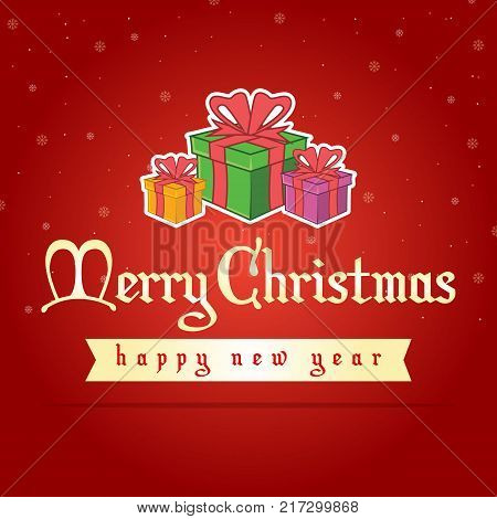 Happy Christmas on red background vector art illustration