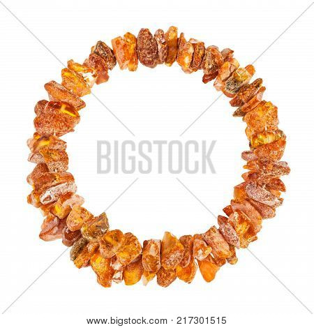 top view of bracelet from two strings of raw amber stones isolated on white background