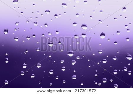 Beautful rain drops on the window. Ultra Violet gradient.