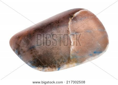 macro shooting of natural mineral rock specimen - pebble of Irnimite gemstone isolated on white background from Dzhavodinskoye mine, Khabarovsk Krai, Russia