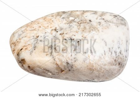 macro shooting of natural mineral rock specimen - polished Albite stone isolated on white background from Lovozero Massif, Karelia, Russia