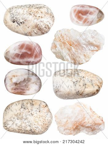 collection of natural mineral specimens - various albite gem stones isolated on white background