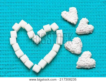 Heart shaped cookies and sugar hearts for valentines day