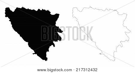 Bosnia and Herzegovina outline map - detailed isolated vector country border contour maps of Bosnia on white background