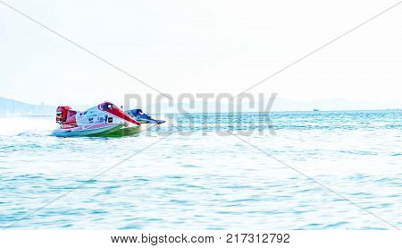 Chonburi, Thailand-november 26, 2017 : F3 Boat With Beautiful Sky And Sea In Bangsaen Power Boat 201