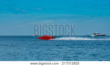 Chonburi, Thailand-november 26, 2017 : F3 Boat With Beautiful Sky And Sea In Bangsaen Power Boat 201