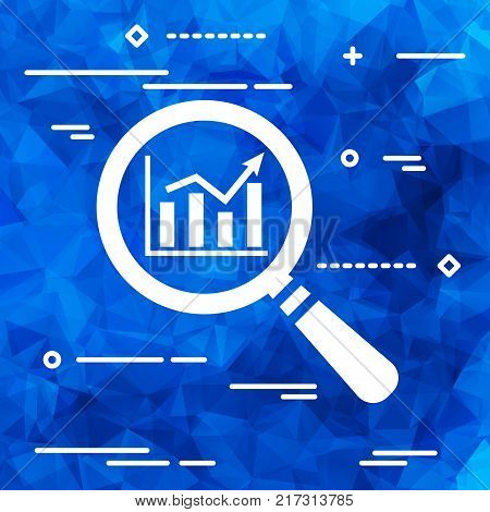 Flat Line art design graphic image concept of search graph going up icon on a blue geometrical polygonal background, search icon design, search icon web, vector magnifying glass