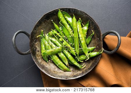 Spicy fried Green Peas pod or chatpata matar falli
