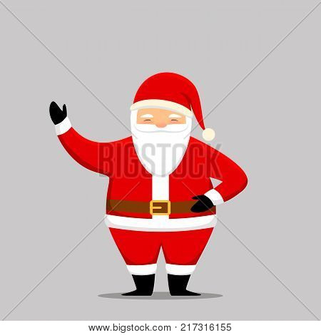 Santa Claus cartoon character. Father Frost fun character isolated on grey background. Design element for Christmas cards banners tags labels.