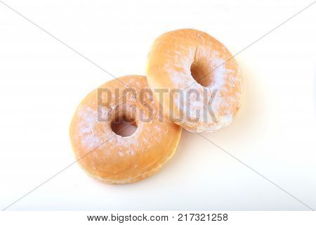 Homemade Doughnuts with Jelly filled and powdered sugar isolated on white background. Selective focus