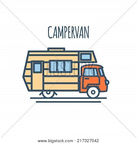 Campervan Thin Line Flat design. Vector illustration
