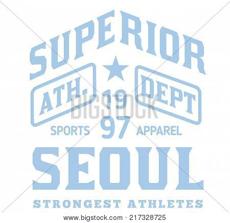 Seoul sport t-shirt design, college sport team style typography for poster, t-shirt or print.