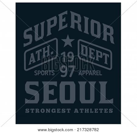 Seoul sport t-shirt design, college sport team style typography for poster, t-shirt or print.