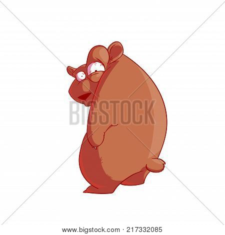 Colorful vector illustration of a cartoon neurotic crazy bear looking backwards over it's shoulder