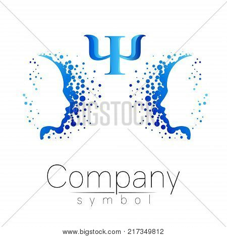 Modern head Logo sign of Psychology. Profile Human. Letter Psi. Creative style. Symbol in vector. Design concept. Brand company. blue color on white background. Icon for web, print, logotype.