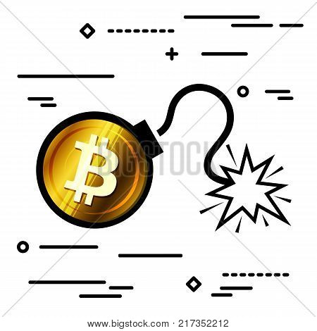 Flat Line design graphic image concept of bitcoin bomb icon on a white background