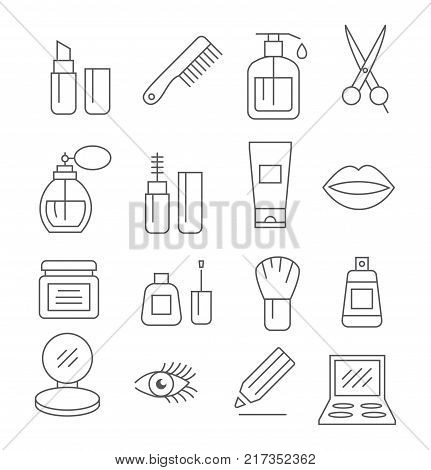 Gray Cosmetics line icons on white bsckground