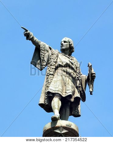 Detail of the Columbus Monument,  a 60 m tall monument to Christopher Columbus at the lower end of La Rambla, Barcelona, Catalonia, Spain