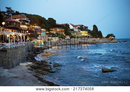 Beautiful Nessebar at sunset, summer, sea happiness