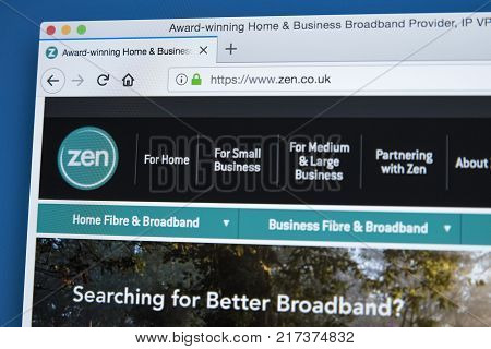 LONDON UK - NOVEMBER 22ND 2017: The homepage of the official website for Zen Internet - the internet service provider based in England on 22nd November 2017.