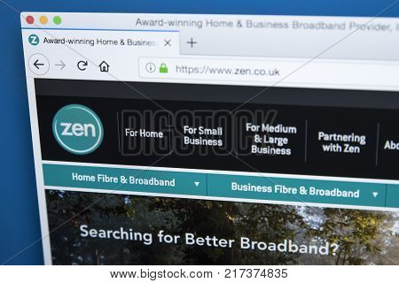 LONDON UK - NOVEMBER 22ND 2017: The homepage of the official website for Zen Internet - the internet service provider based in England on 22nd November 2017.