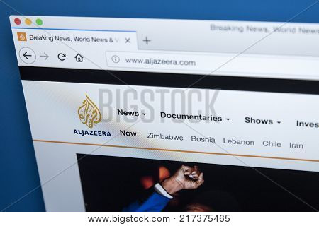 LONDON UK - NOVEMBER 22ND 2017: The homepage of the official website for the Al Jazeera Media Network - the Middle Eastern multinational multimedia conglomerate on 22nd November 22nd 2017.