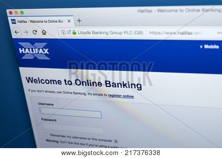 LONDON UK - NOVEMBER 22ND 2017: The homepage of the Online Banking area on the Halifax bank website on 22nd November 22nd 2017.