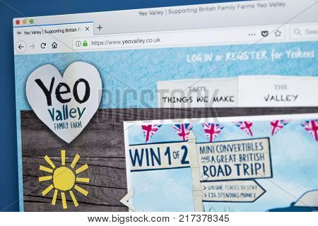 LONDON UK - NOVEMBER 21ST 2017: The homepage of the official website for Yeo Valley - the farming and dairy company based in England on 21st November 2017.