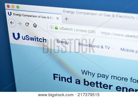 LONDON UK - NOVEMBER 21ST 2017: The homepage of the official website for uSwitch - the UK-based price comparison website on 21st November 2017.