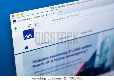 LONDON UK - NOVEMBER 20TH 2017: The homepage of the official website for AXA - the French multinational insurance company on 20th November 2017.