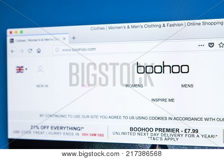 LONDON UK - NOVEMBER 20TH 2017: The homepage of the official website for the clothing brand Boohoo on 20th November 2017.