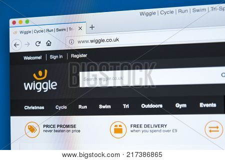 LONDON UK - NOVEMBER 20TH 2017: The homepage of the official website for Wiggle - the online retailer of cycle run swim and outdoor equipment on 20th November 2017.