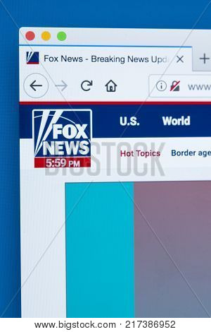 LONDON UK - NOVEMBER 20TH 2017: The homepage of the official website for the Fox News Channel on 20th November 2017.