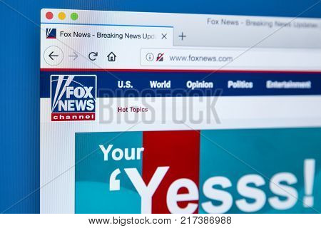 LONDON UK - NOVEMBER 20TH 2017: The homepage of the official website for the Fox News Channel on 20th November 2017.