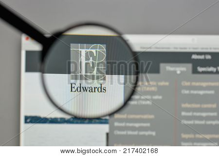 Milan, Italy - August 10, 2017: Edwards Life Sciences Logo On The Website Homepage.