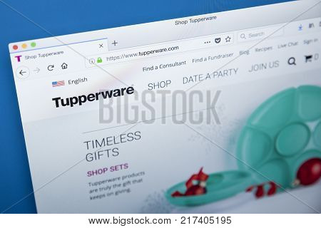 LONDON UK - NOVEMBER 25TH 2017: The homepage of the official website for Tupperware - the home products line that includes preparation storage containment and serving products on 25th November 2017.
