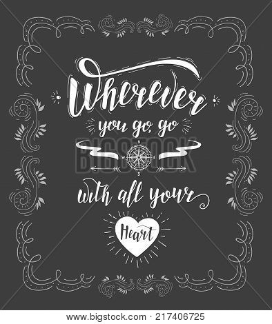 Travel. Vector hand drawn illustration for t-shirt print or poster with hand-lettering quote.
