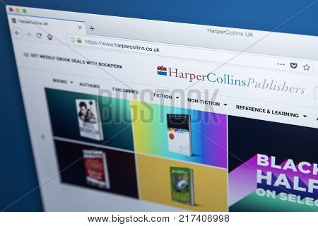 LONDON UK - NOVEMBER 25TH 2017: The homepage of the official website for HarperCollins Publishers - one of the largest publishing companies in the world on 25th November 2017.