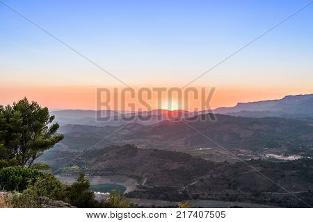 Rocky Landscape In Siurana De Prades, Tarragona, Spain. Copy Space For Text